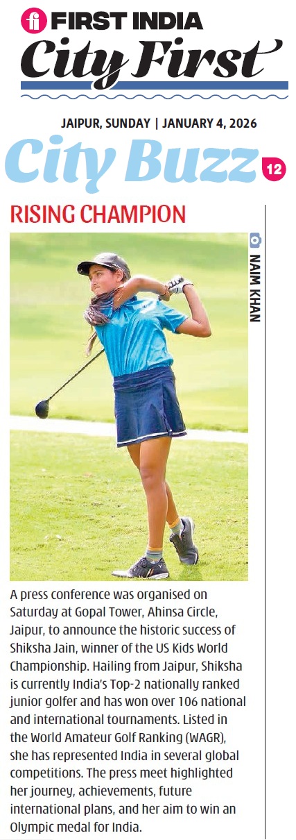 Golfer Shiksha Jain swinging a golf shot in City First Jaipur feature