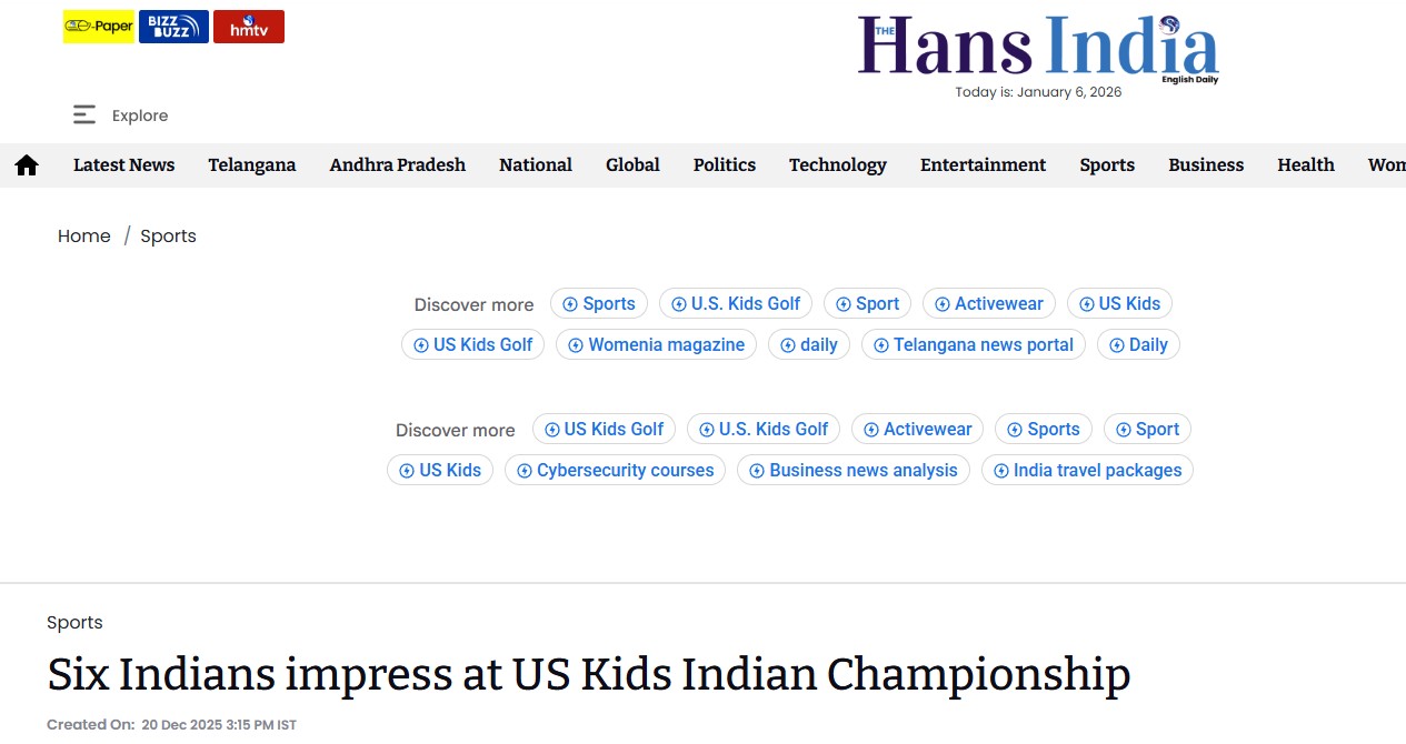 Golfer Shiksha Jain mentioned in The Hans India US Kids Indian Championship report
