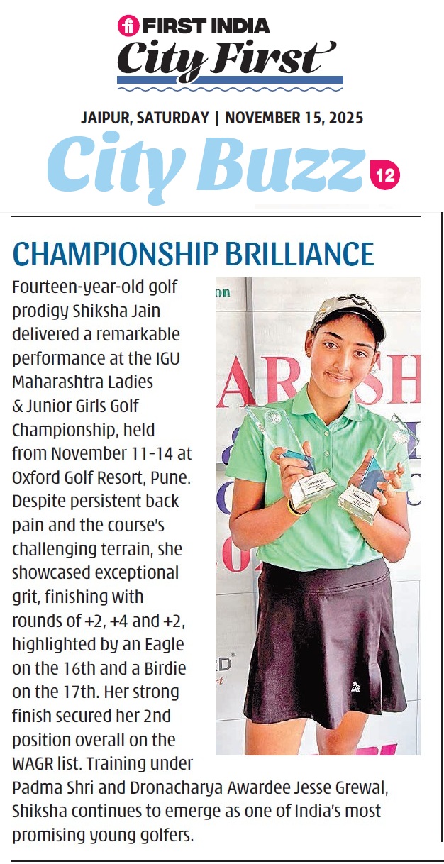 Golfer Shiksha Jain holding trophies after Pune IGU Championship