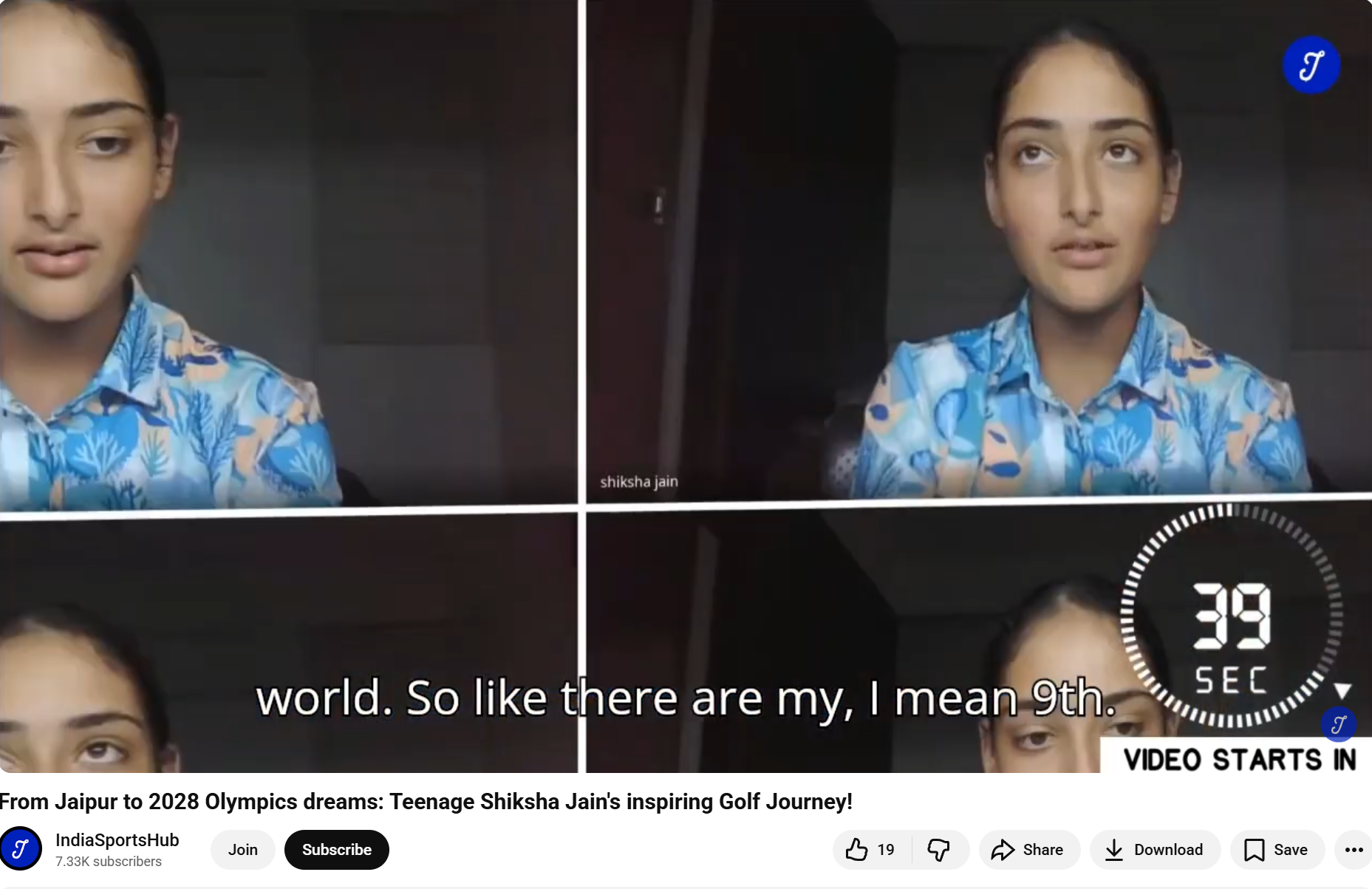 Golfer Shiksha Jain featured in IndiaSportsHub YouTube podcast discussing her golf achievements and Olympic goals