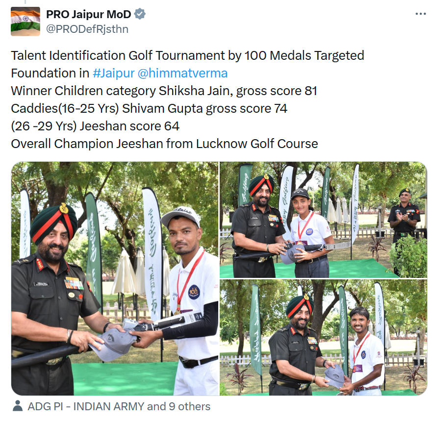 Golfer Shiksha Jain receiving award at Talent Identification Golf Tournament organized by 100 Medals Targeted Foundation in Jaipur